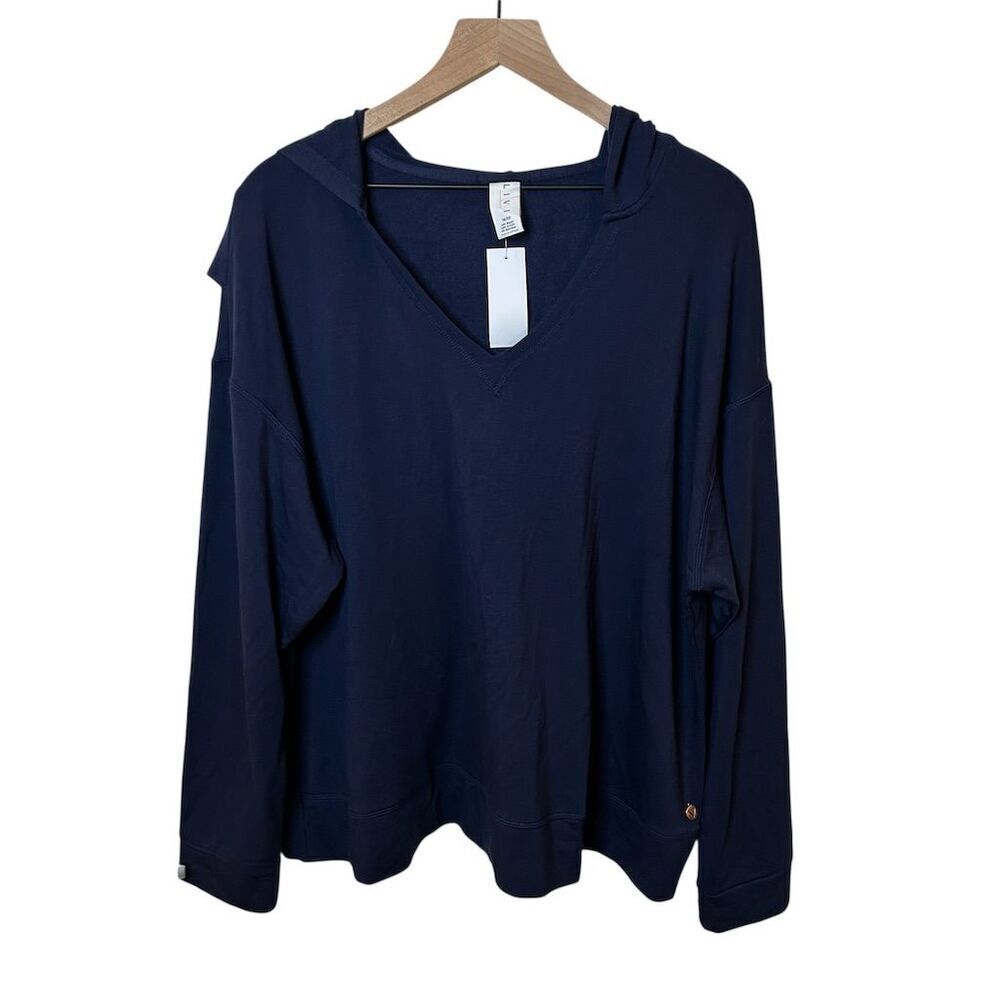 Livi Women's Active CozySoft Navy Blue V-Neck Hoodie Size 18/20 Casual Cool Back